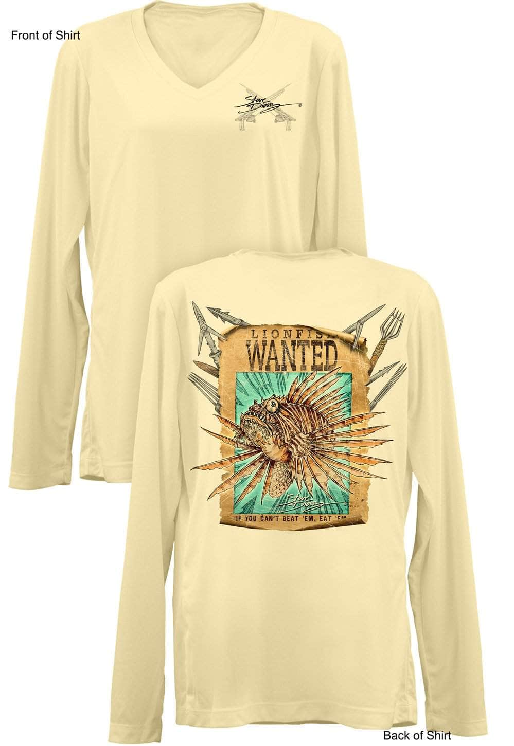 Lionfish Wanted-Poster- Ladies Long Sleeve V-Neck-100% Polyester